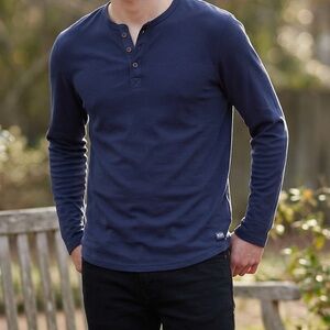 H2H NAVY BLUE SLIM FIT LONG SLEEVE HENLEY SHIRT Size L